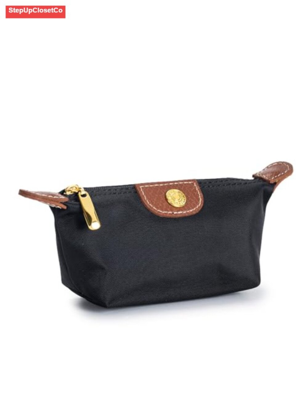 Mini Nylon Coin Purse Wallet with Leather Trim and Gold Hardware